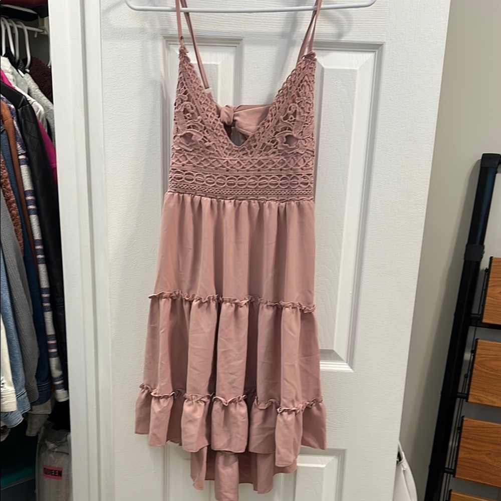 Pink Lace Tiered Dress